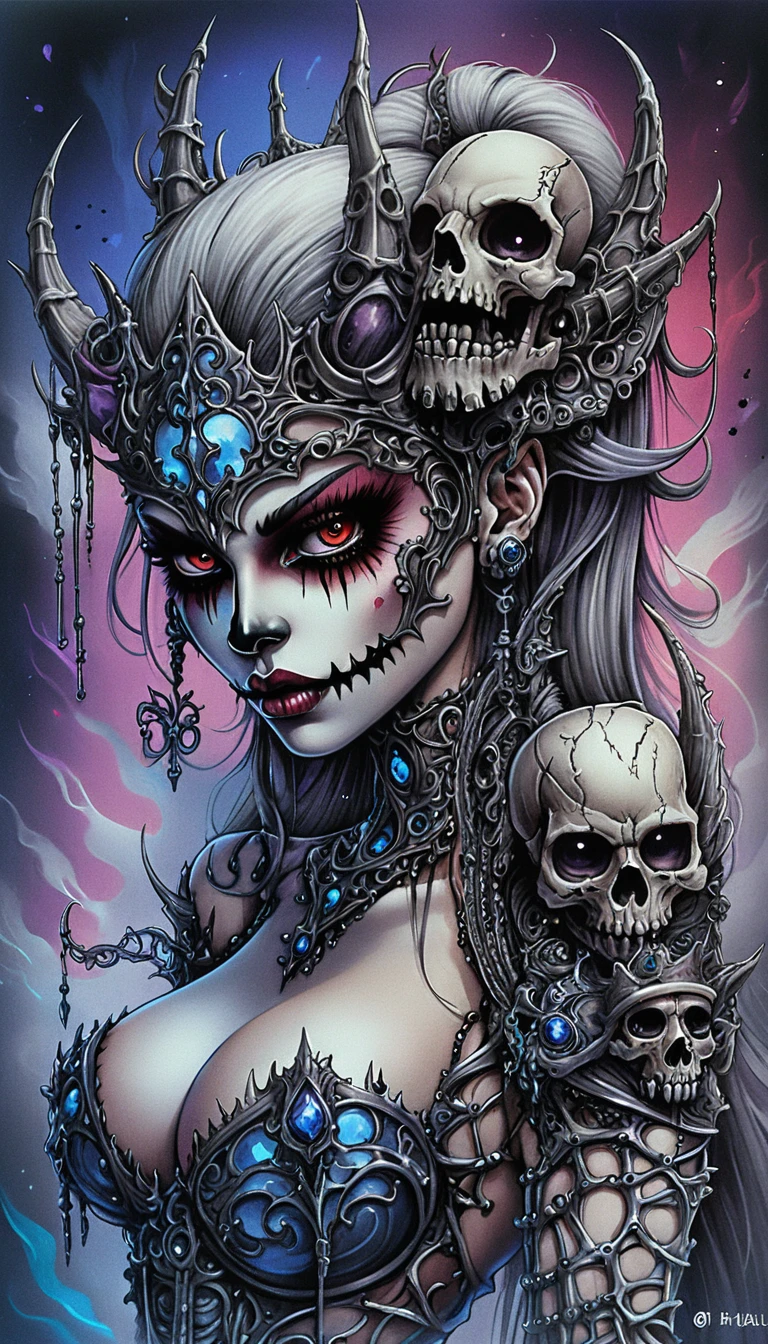 Dark fantasy woman with skull makeup and playing cards