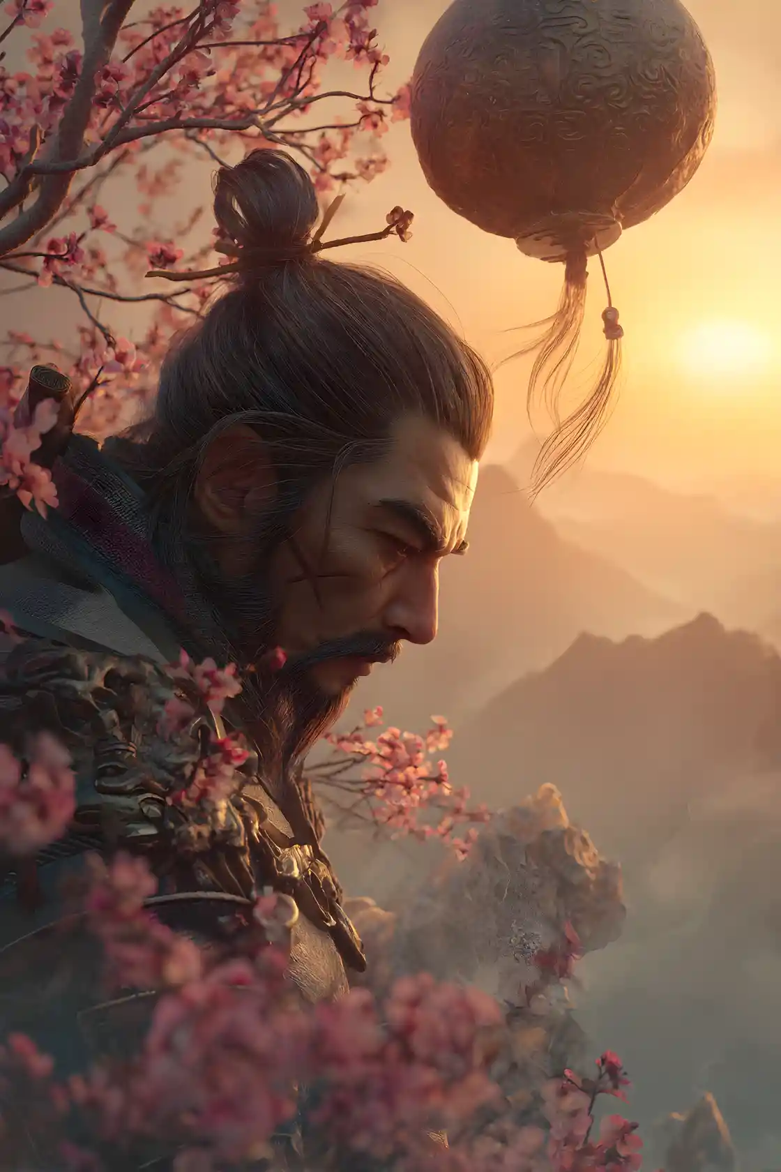 Man practicing tai chi in a serene mountain sunset