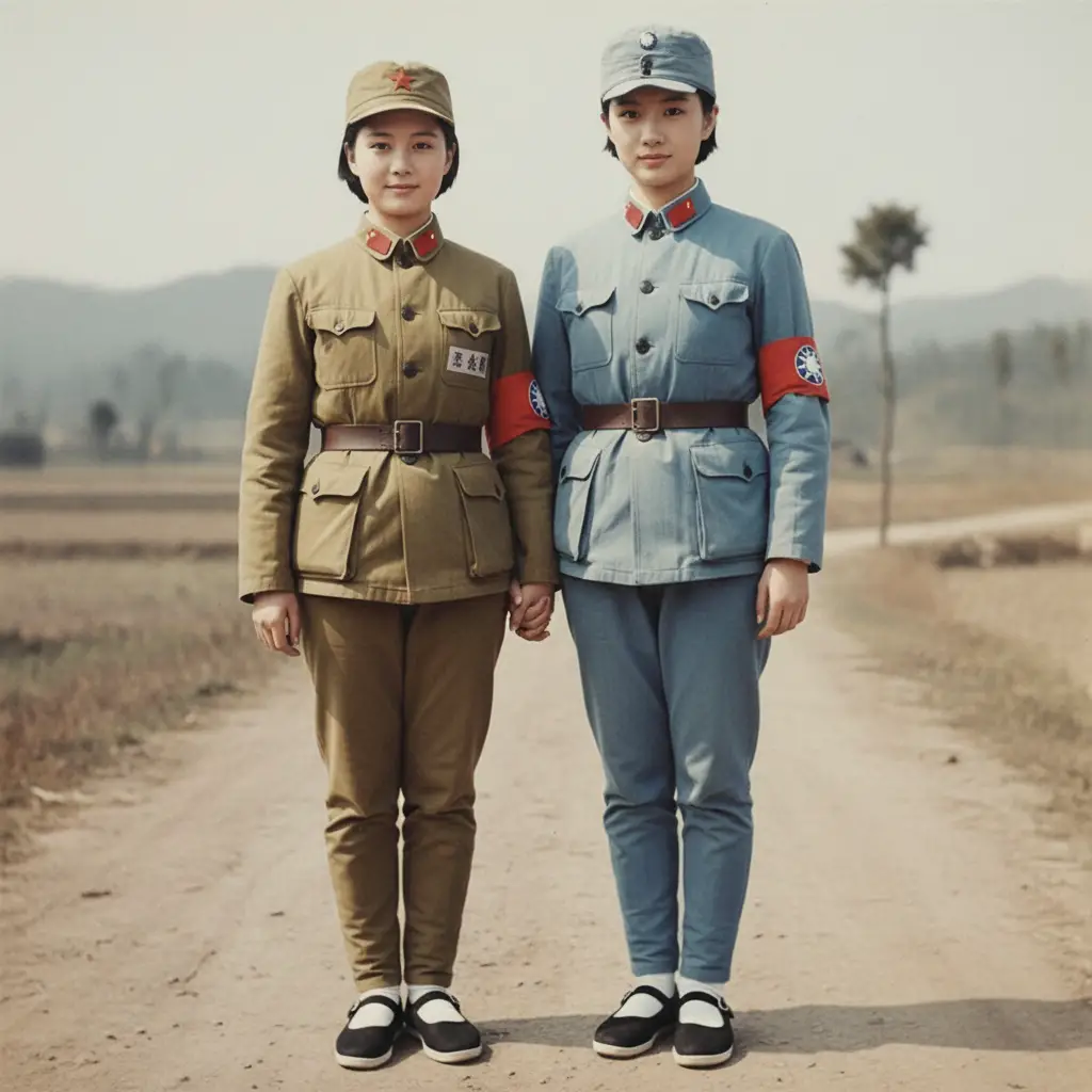 Chinese women soldiers united on a wartime battlefield