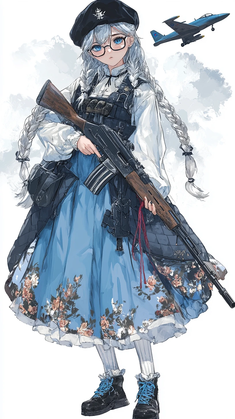 Fille d’anime sombre avec fusil regardant le ciel