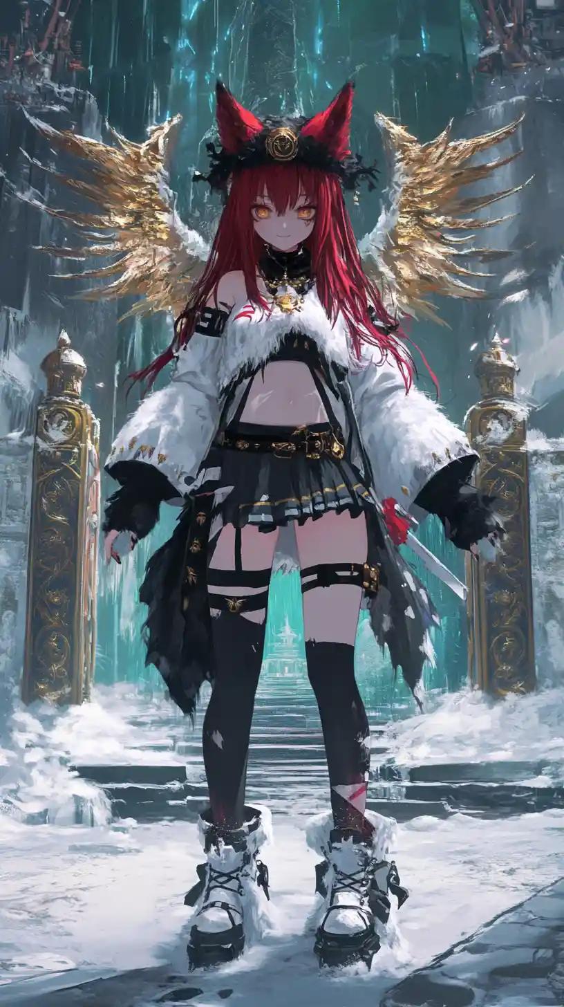 Guerrera pelirroja de anime en un palacio de cristal
