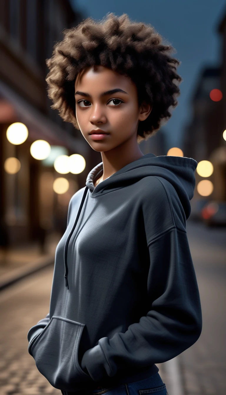Young woman on a quiet city street at night