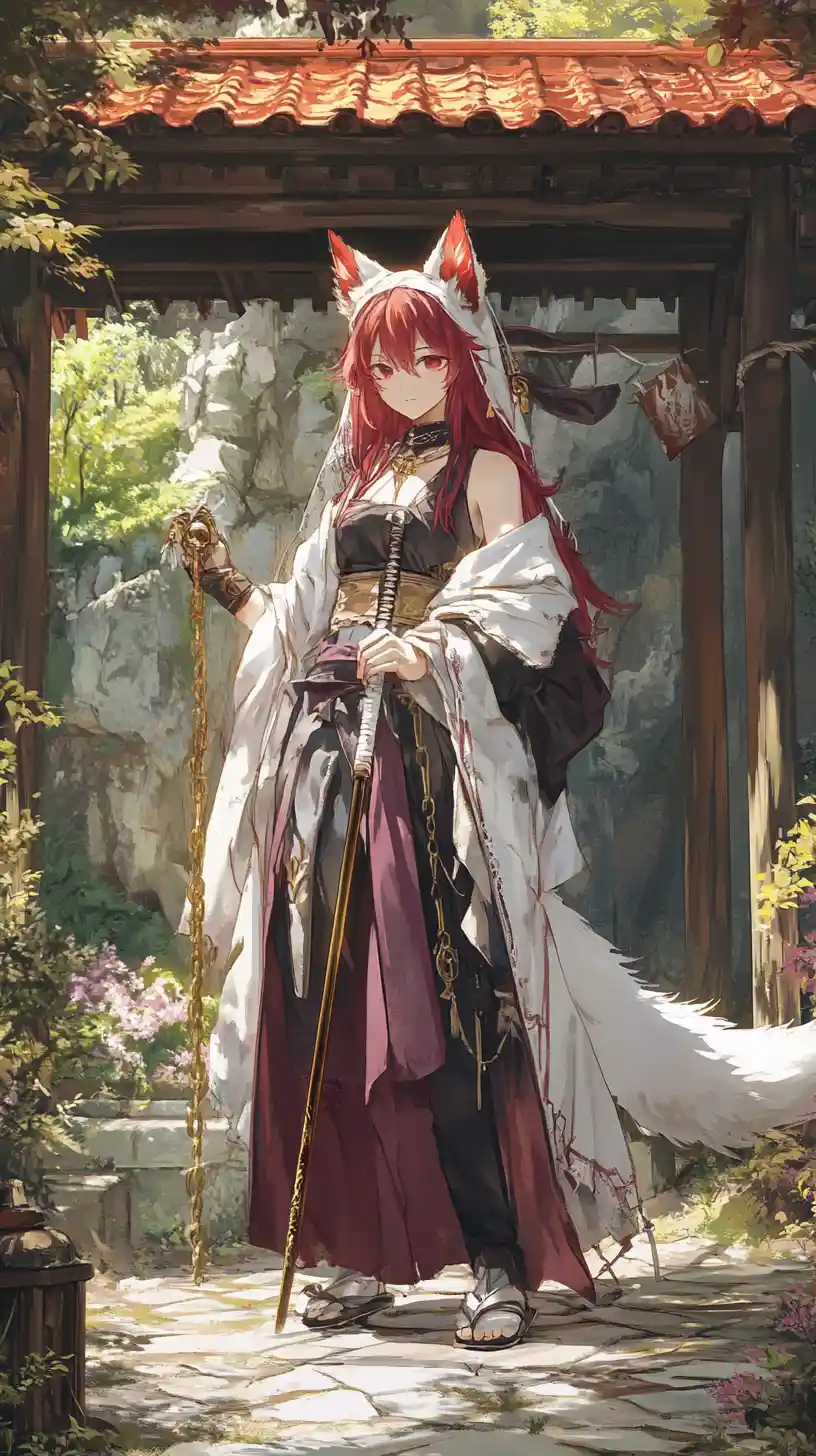 Anime girl dancing in a temple courtyard at dusk