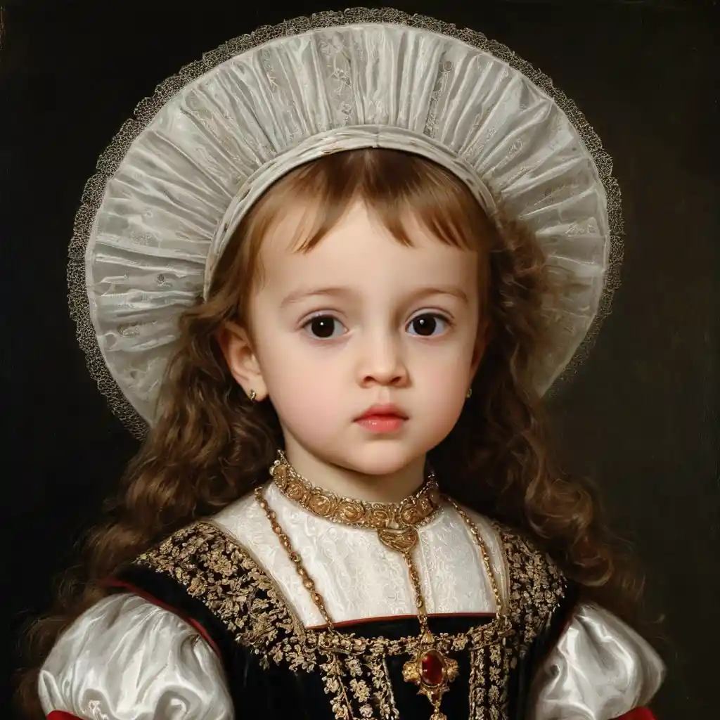 Renaissance portrait of a young Castilian toddler vampire witch