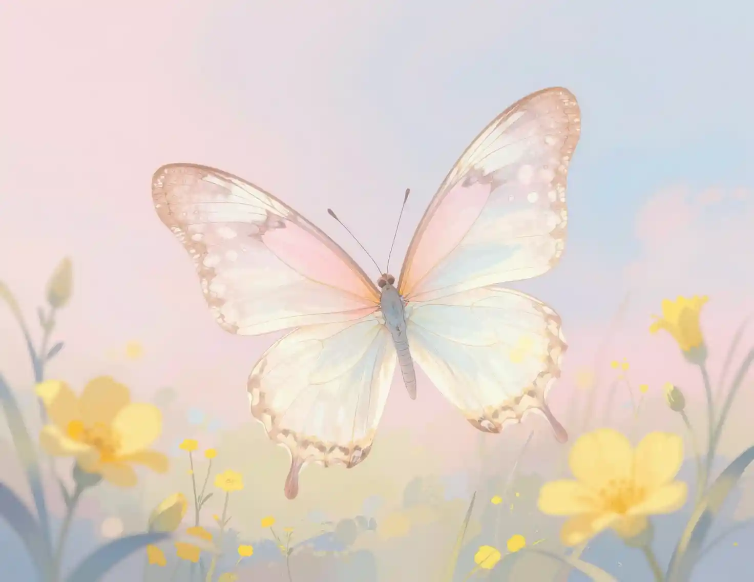 Borboleta minimalista brilhante em um céu pastel suave