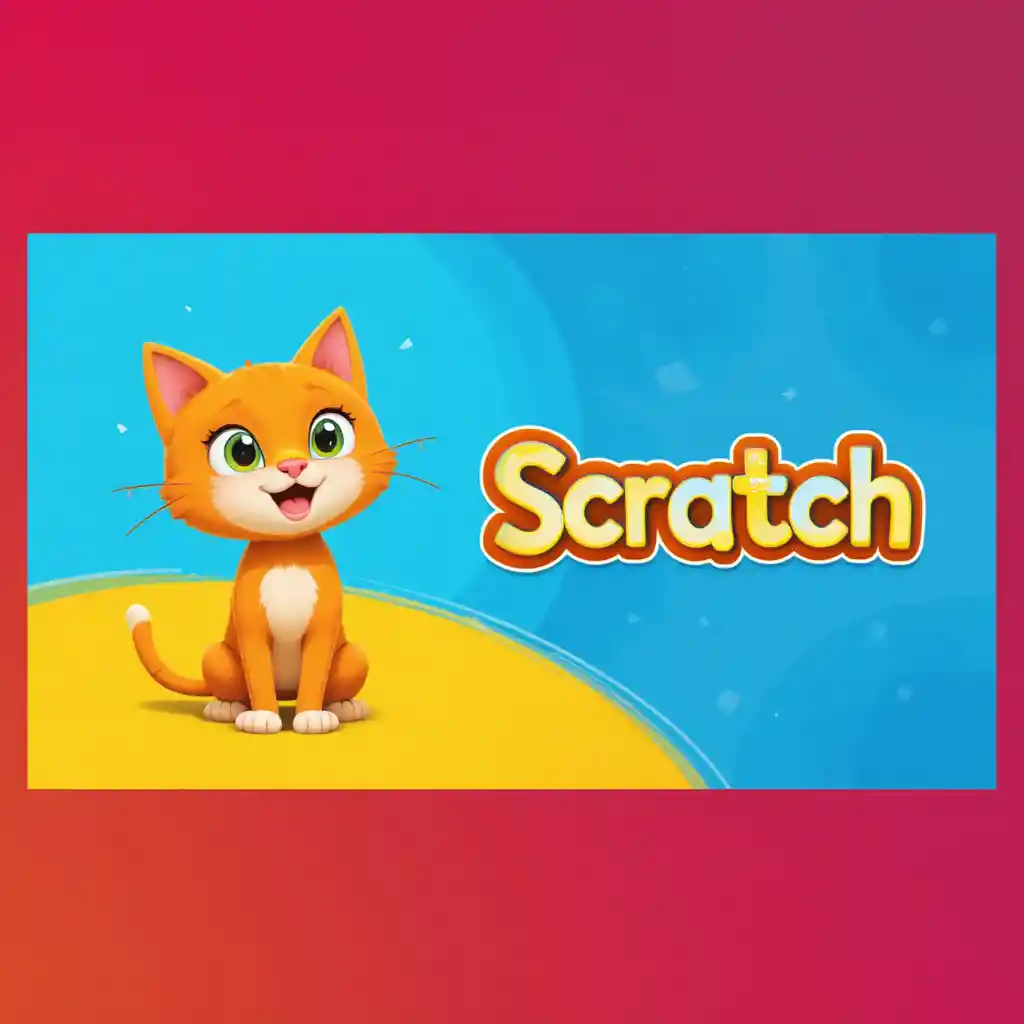 Chat Scratch joyeux et logo sur un design de miniature vibrant
