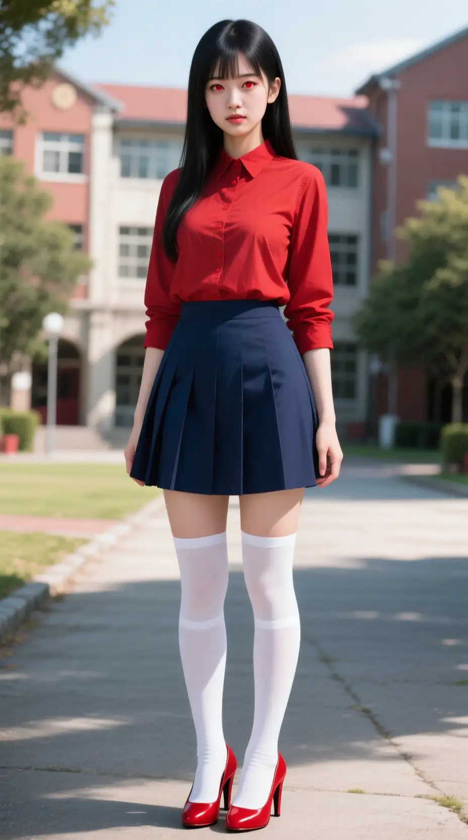 Stilvolles japanisches Mädchen auf einem Universitätscampus