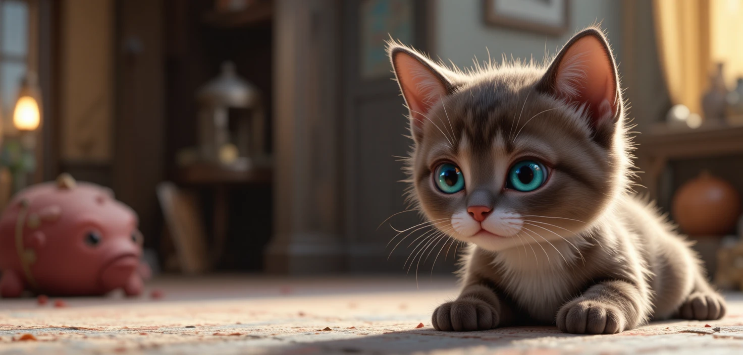 Pixar style portrait of a red haired baby girl with blue eyes