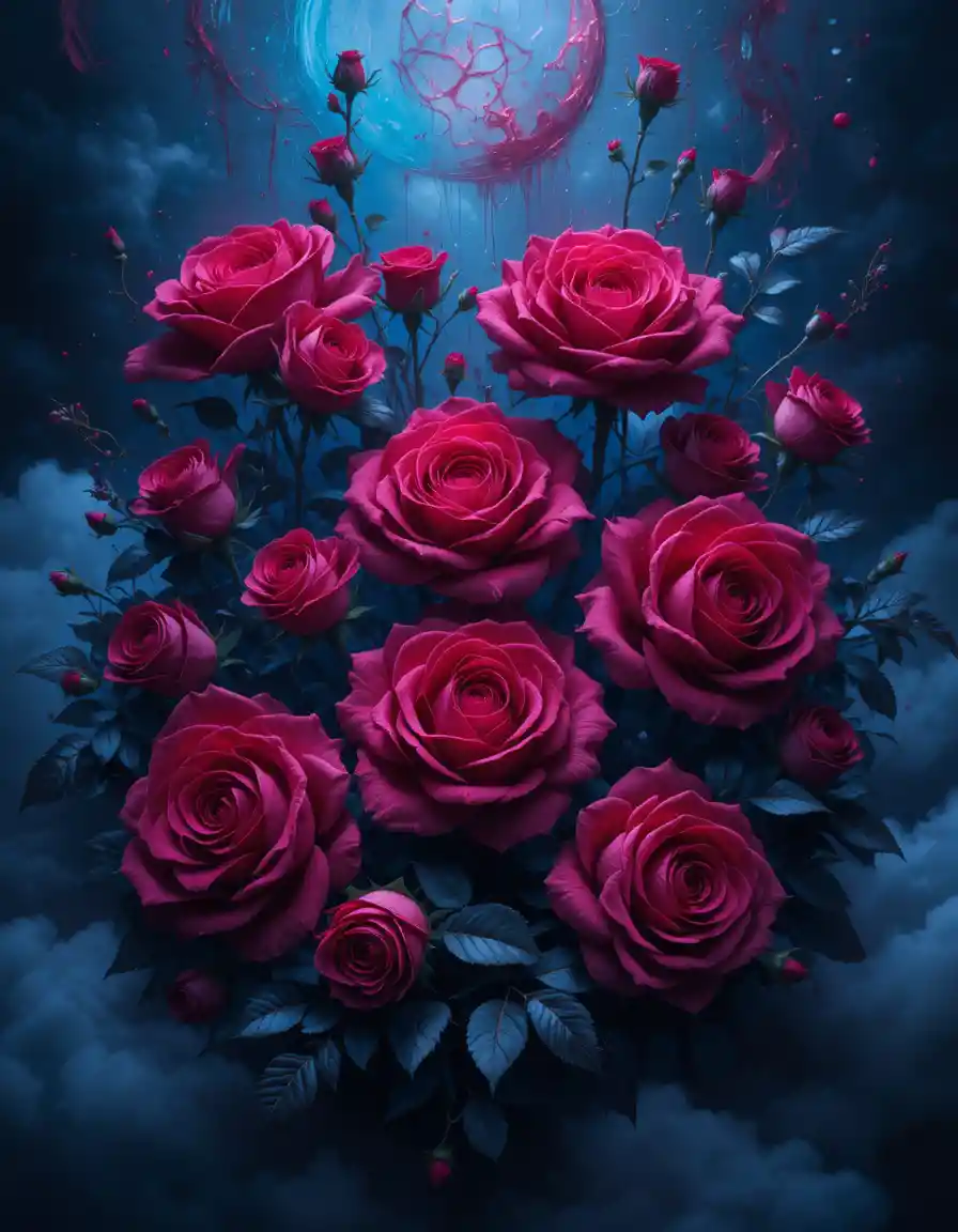 Rose Gotiche Isometriche in Toni Cerulei e Vermiglioni