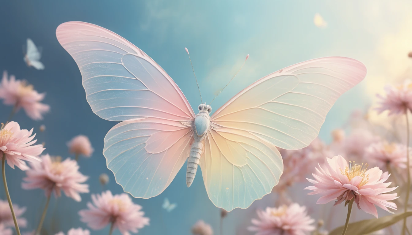 Ätherischer Schmetterling am pastellfarbenen Traumhimmel