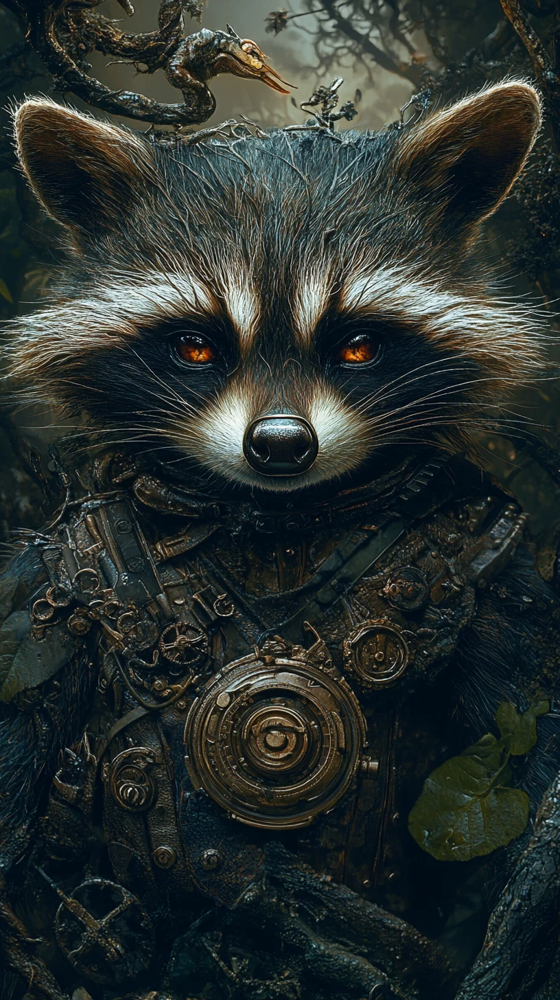 Surreale Waschbär-Gestalt in einer mystischen Waldnacht