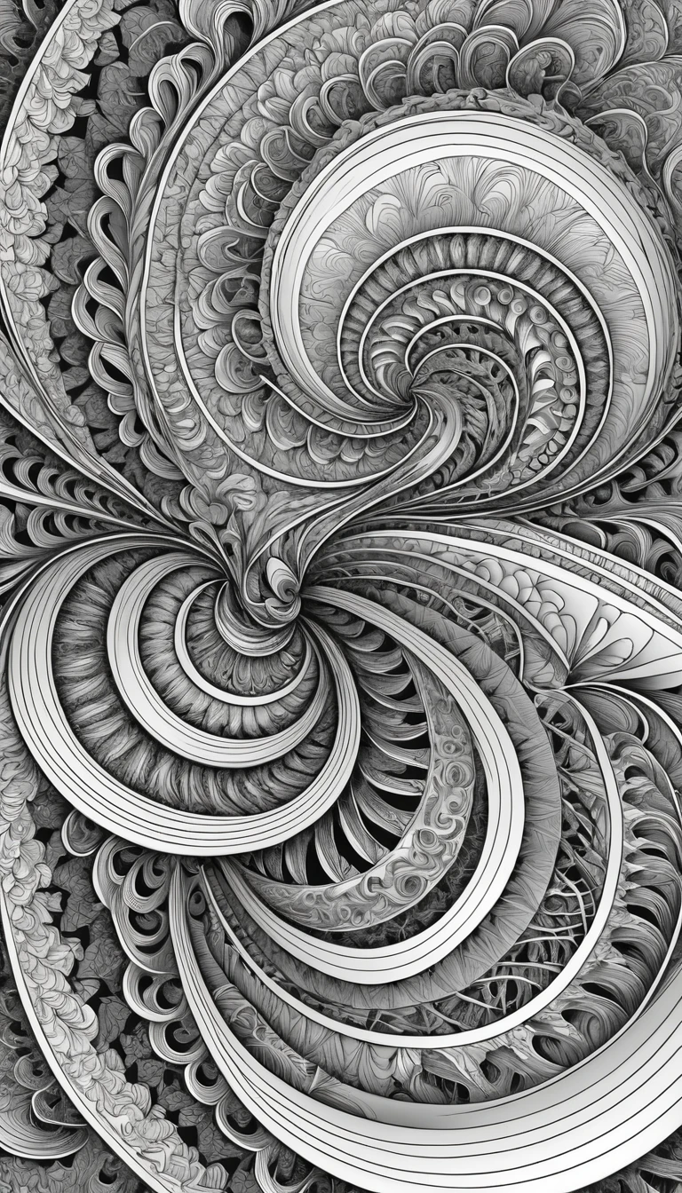 Padrão intrincado de arte linear abstrata em preto e branco