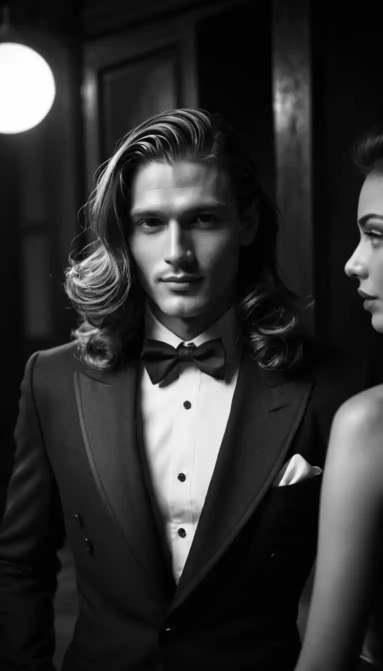 Encantador retrato en primer plano de un hombre con estilo junto a mujeres