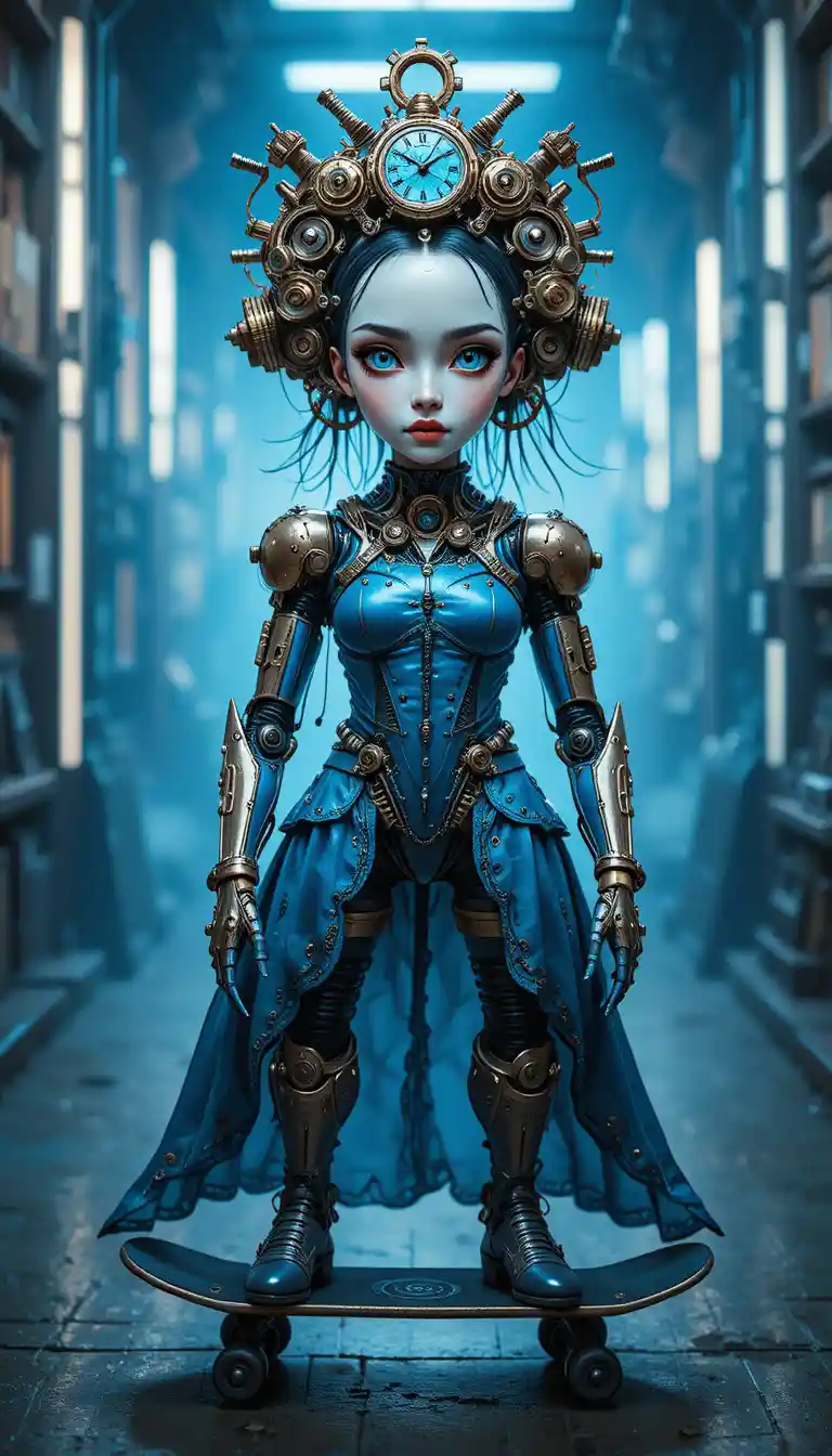 Steampunk cyborg doll with porcelain face and crown