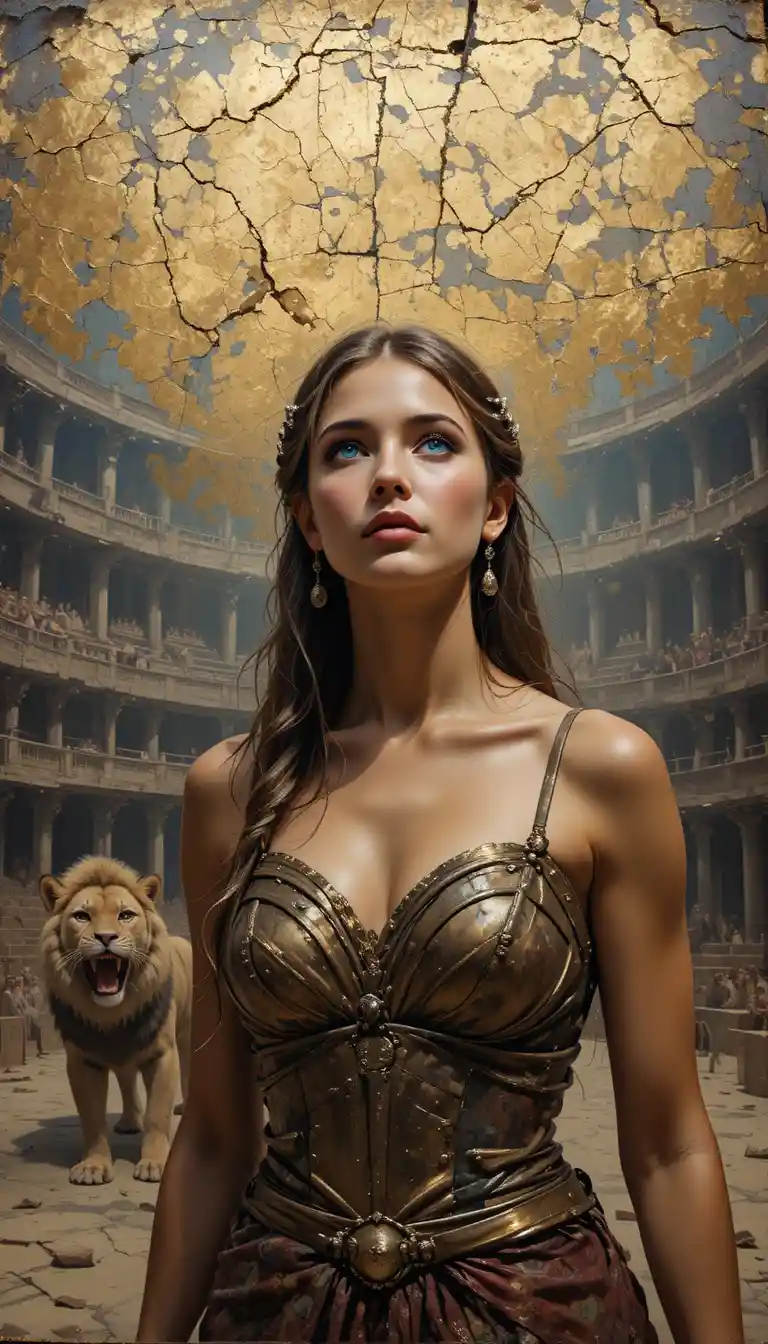 Young woman gladiator portrait in ancient arena