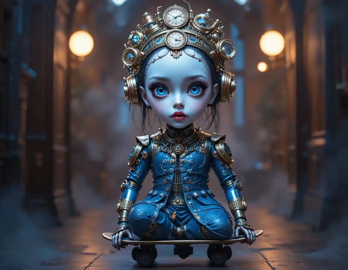 Steampunk cyborg doll with porcelain face and crown