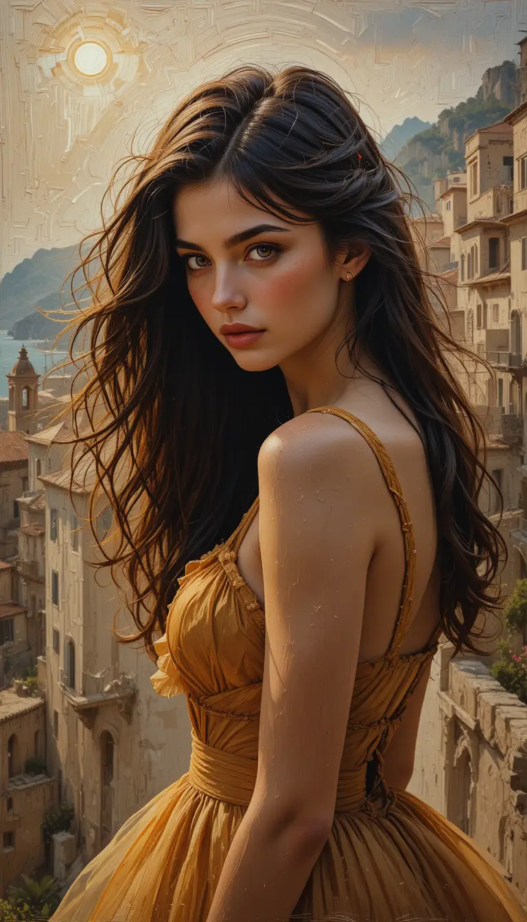 Impasto portrait of a young woman in warm dramatic light