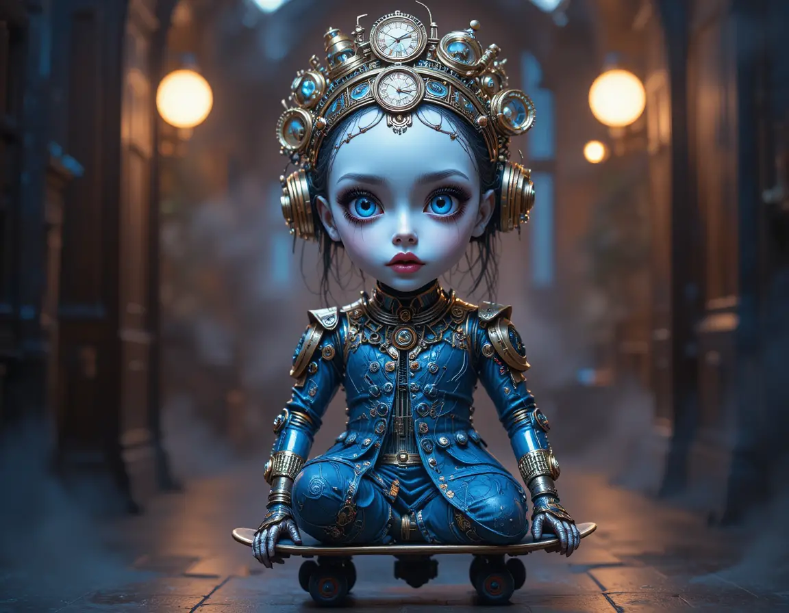 Steampunk cyborg doll with porcelain face and crown