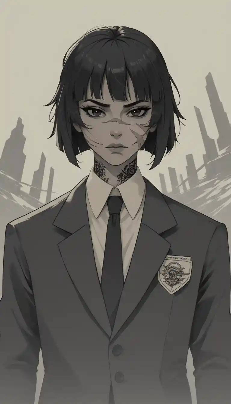 Tattooed Japanese schoolgirl in a harsh school corridor