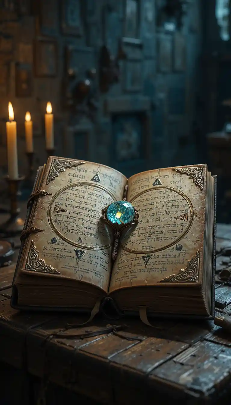 Antigo livro de couro se abrindo sobre uma mesa de madeira gasta