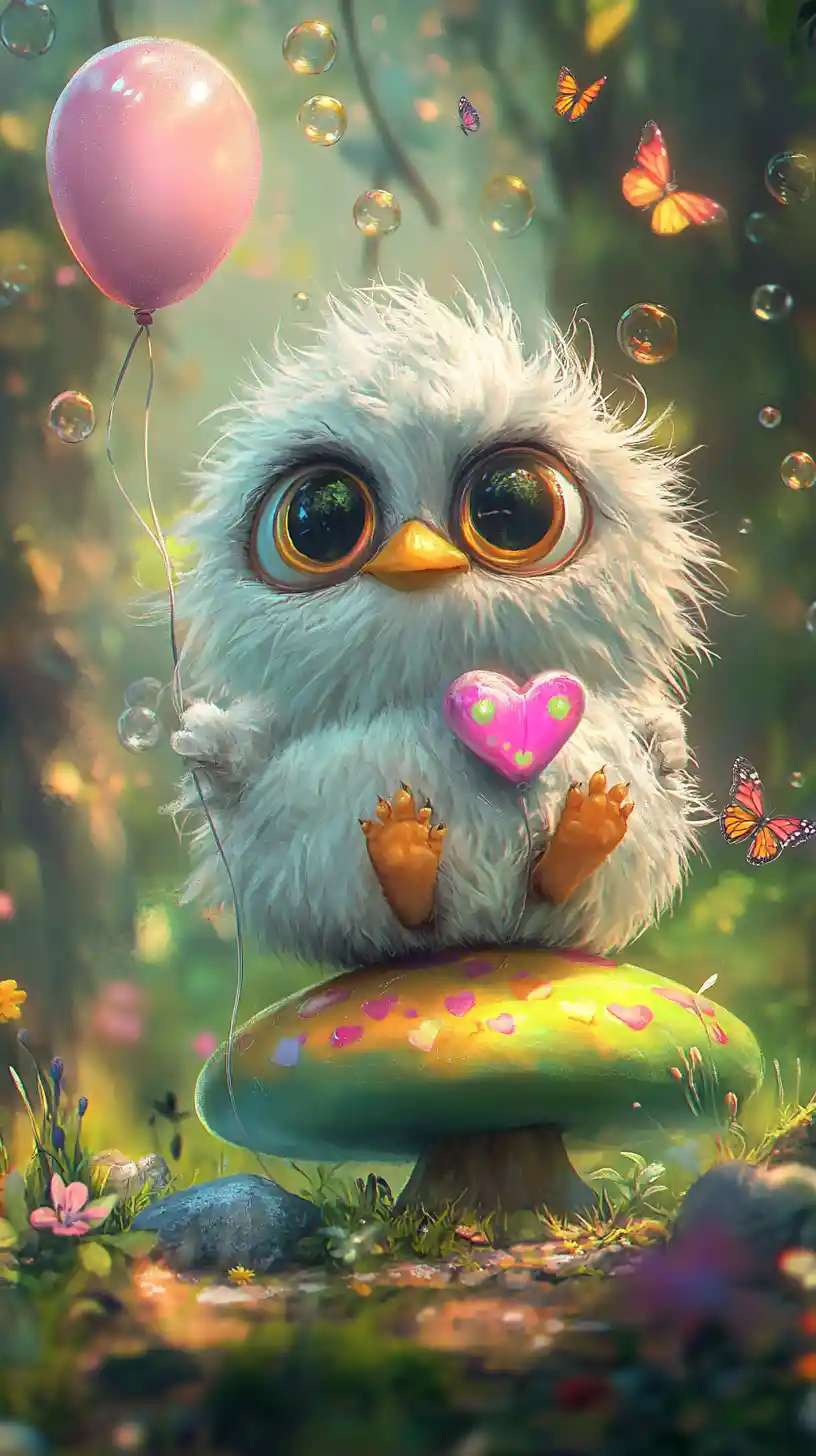 Whimsical Fantasy Creature On Colorful Forest Mushroom