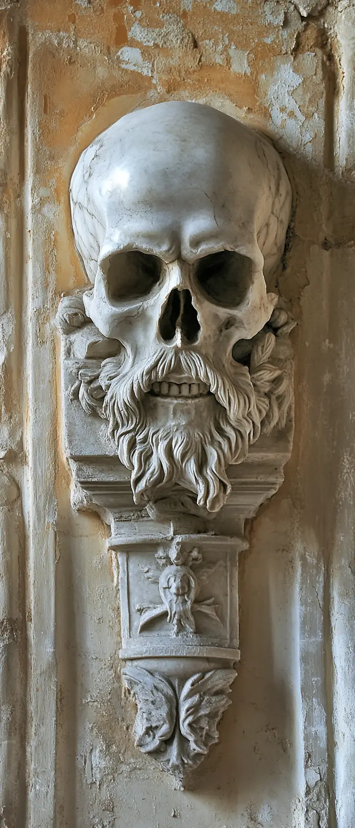 Daniel before the ancient skull crowned pillar in light