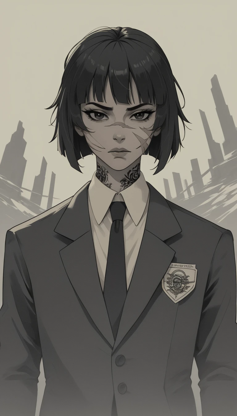 Tattooed Japanese schoolgirl in a harsh school corridor
