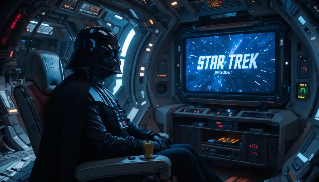 Darth Vader entspannt sich in seinem Raumschiff und schaut fern