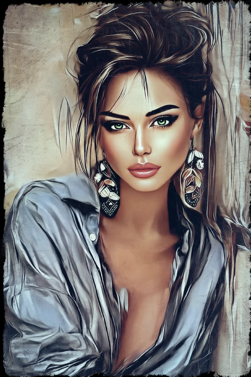 Confident digital woman with green eyes and messy hair