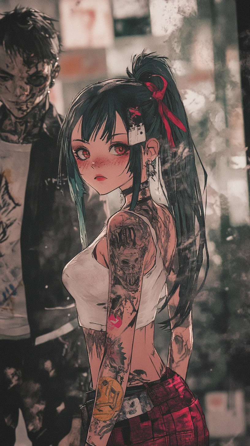 Defiant Japanese schoolgirl facing authority in anime style