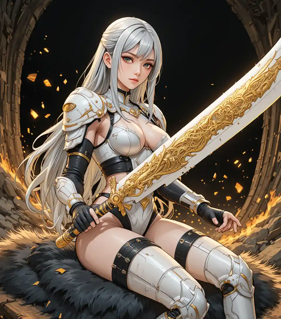 Anime valkyrie princess with massive ornate buster sword