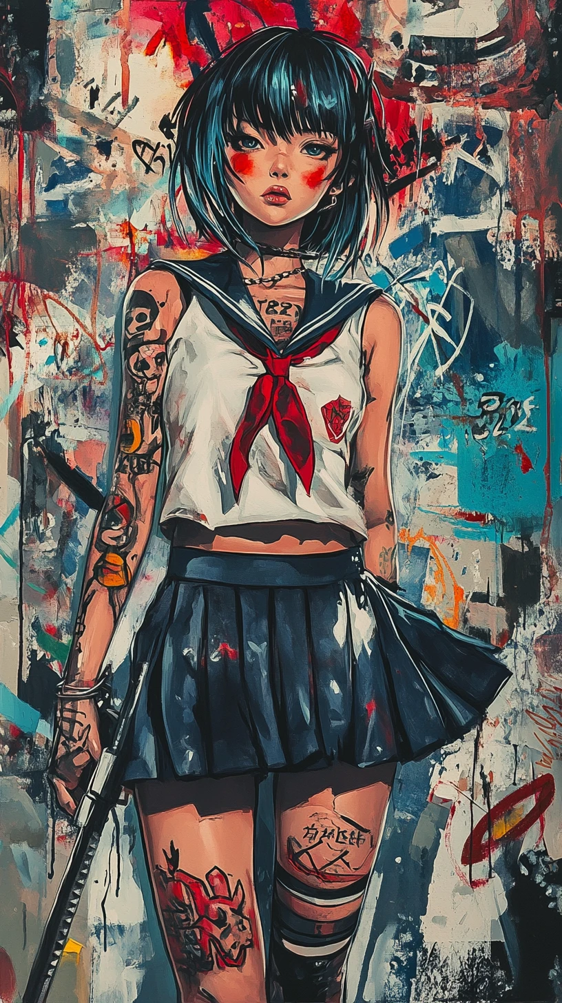 Defiant Japanese schoolgirl faces authority in anime style