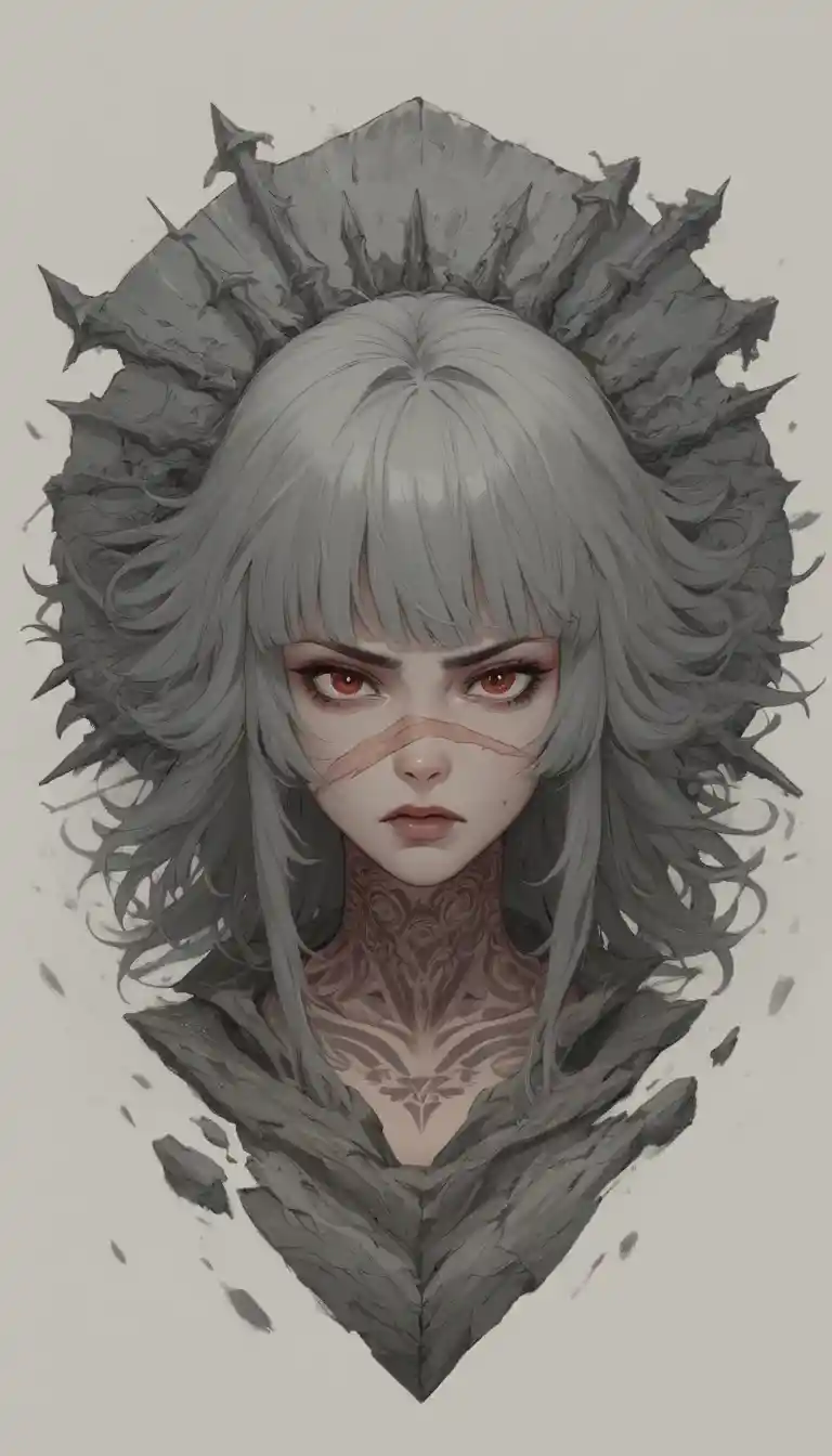 Studentessa anime tatuata in un duro corridoio scolastico