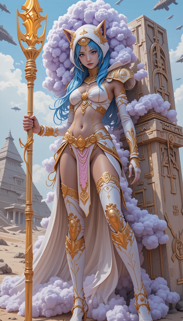 被發光紫色風暴雲束縛的動漫女戰士