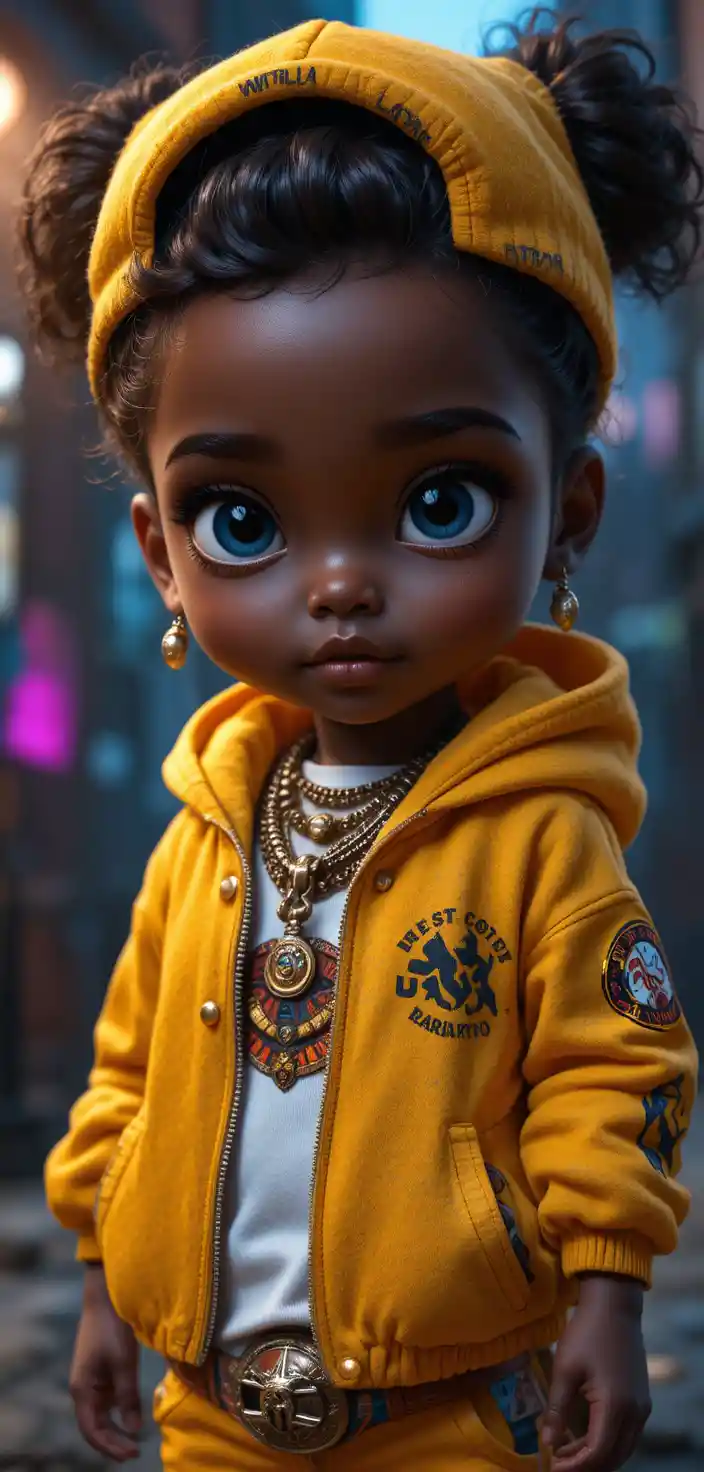 Pixar style portrait of urban girl with turtle on leash