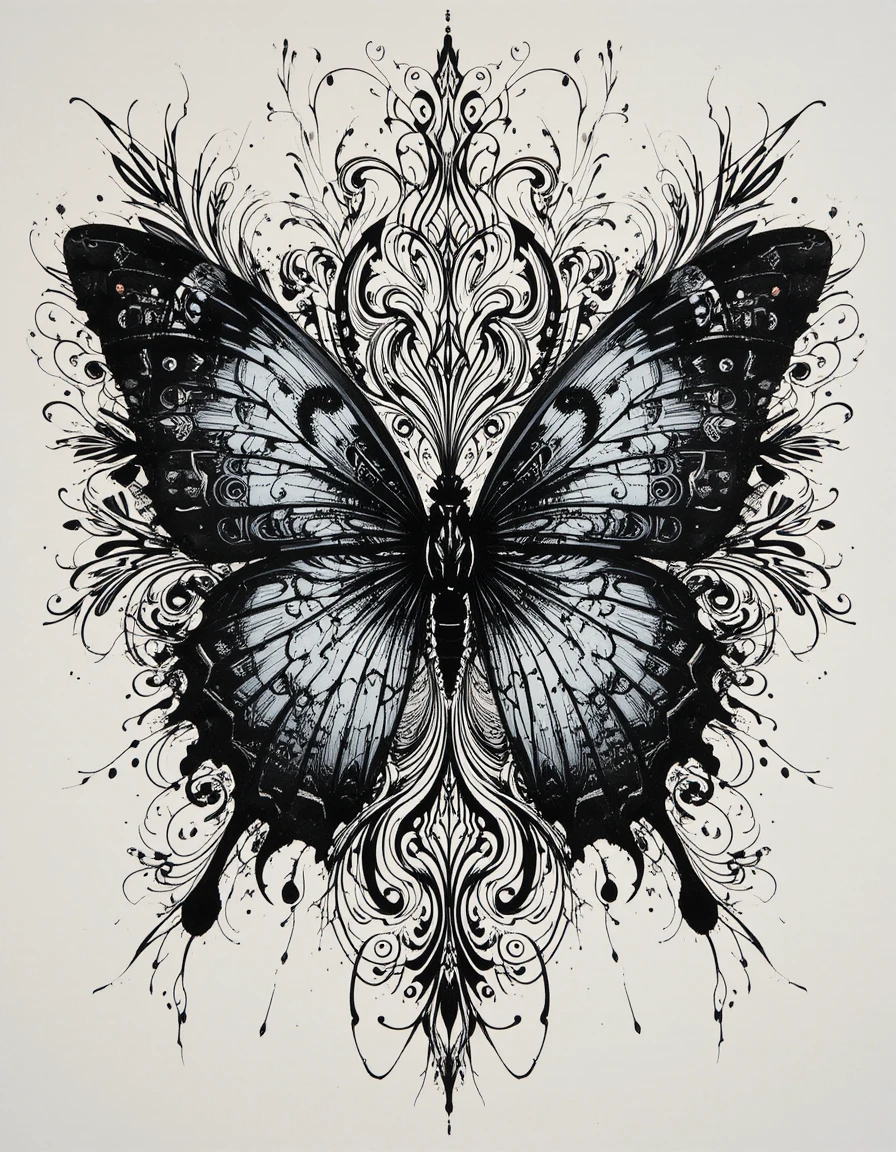 Silueta abstracta de mariposa dentro de un vórtice ilusorio en espiral