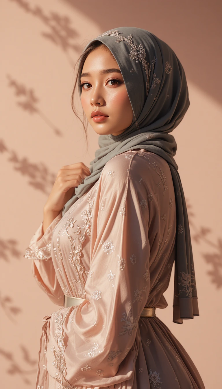 Selbstbewusste Frau mit Hijab im warmen Sonnenlicht