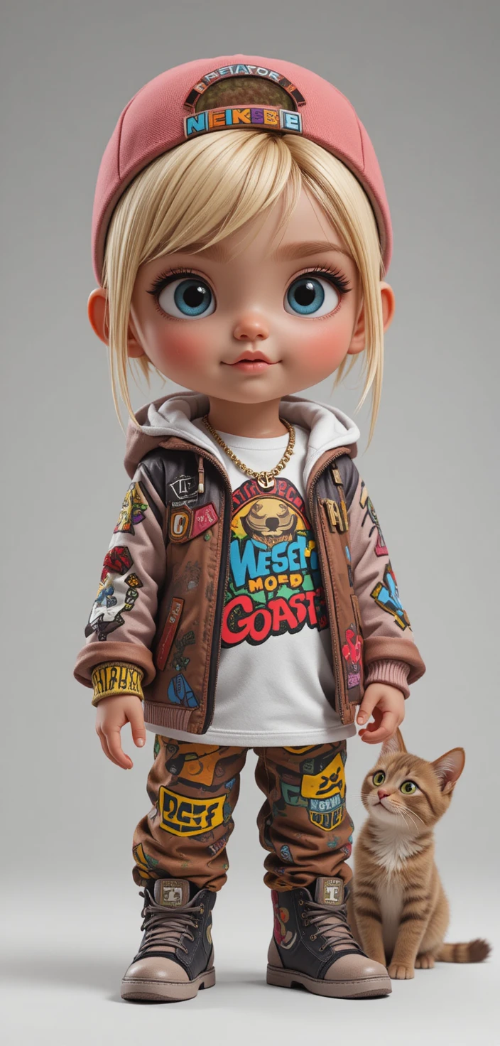Bambina bionda in outfit da rapper in ritratto in studio
