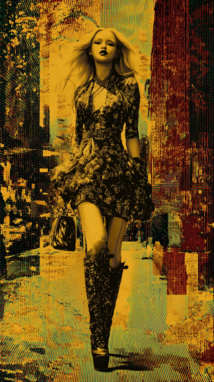 Confident fashion woman walking down a vibrant city street