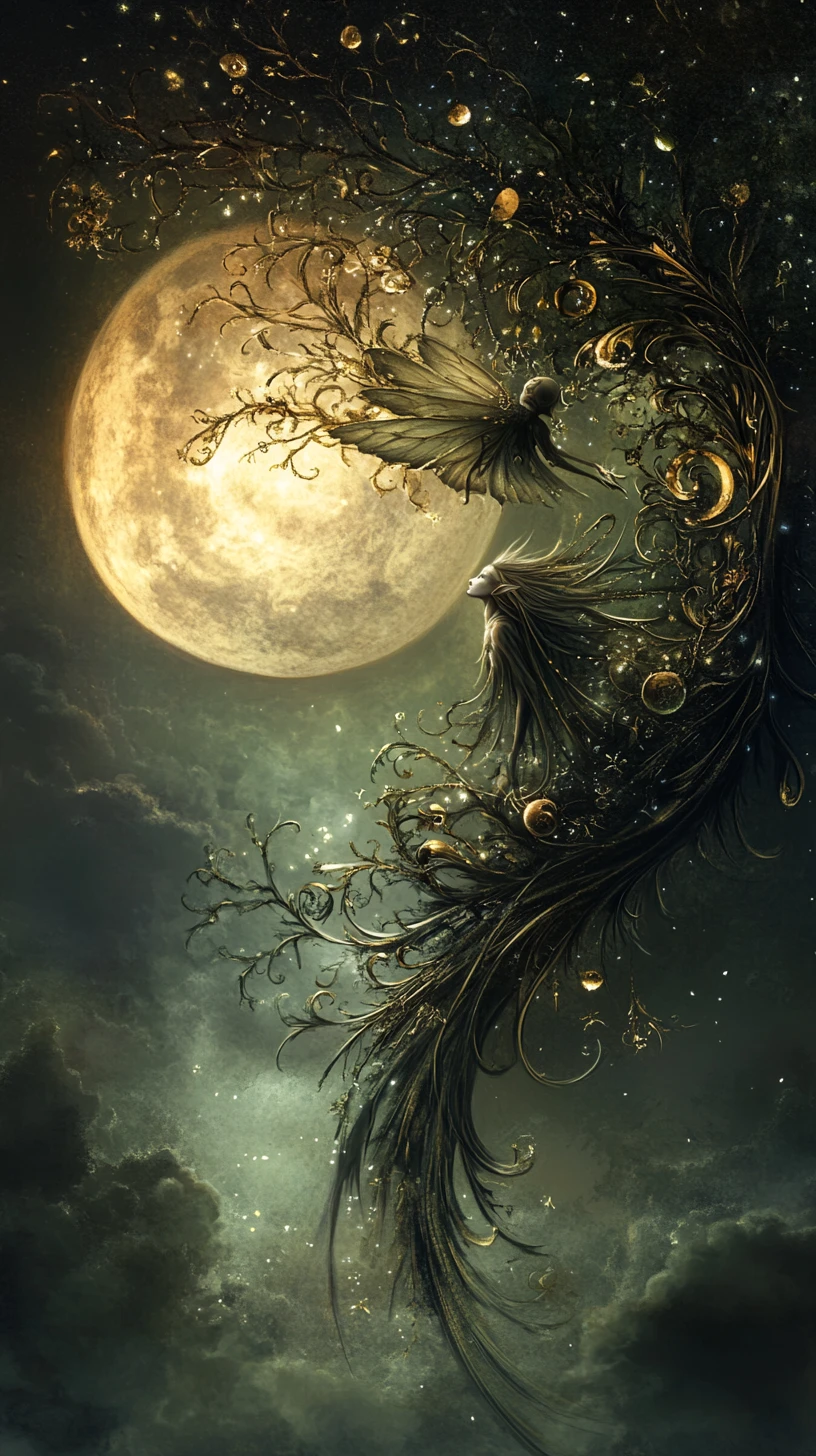 Ethereal Elf Woman Under A Luminous Full Moon