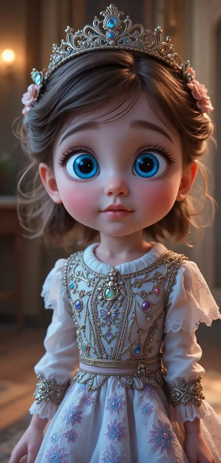 Pixar style close up portrait of red haired blue eyed baby