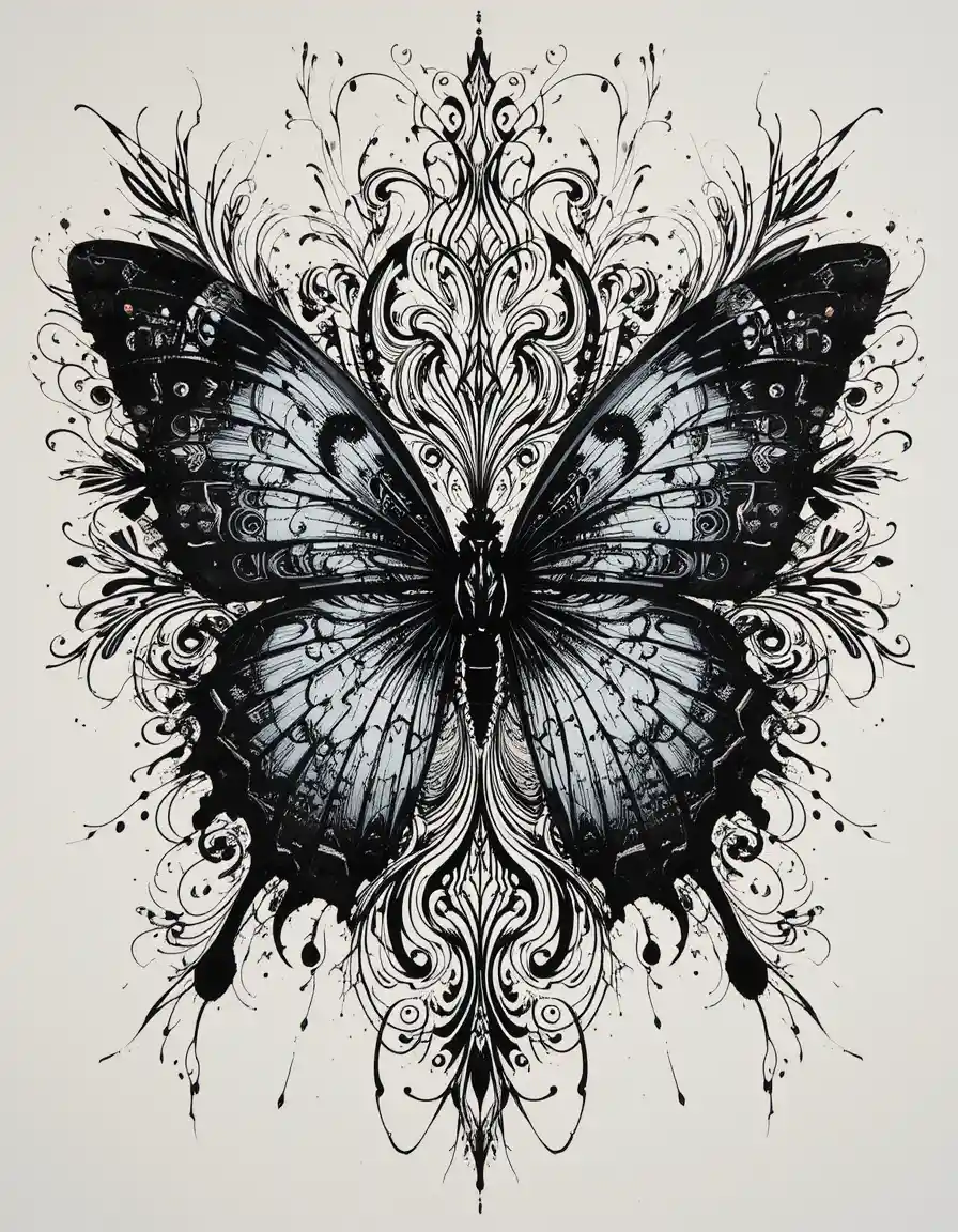 Silueta abstracta de mariposa dentro de un vórtice ilusorio en espiral