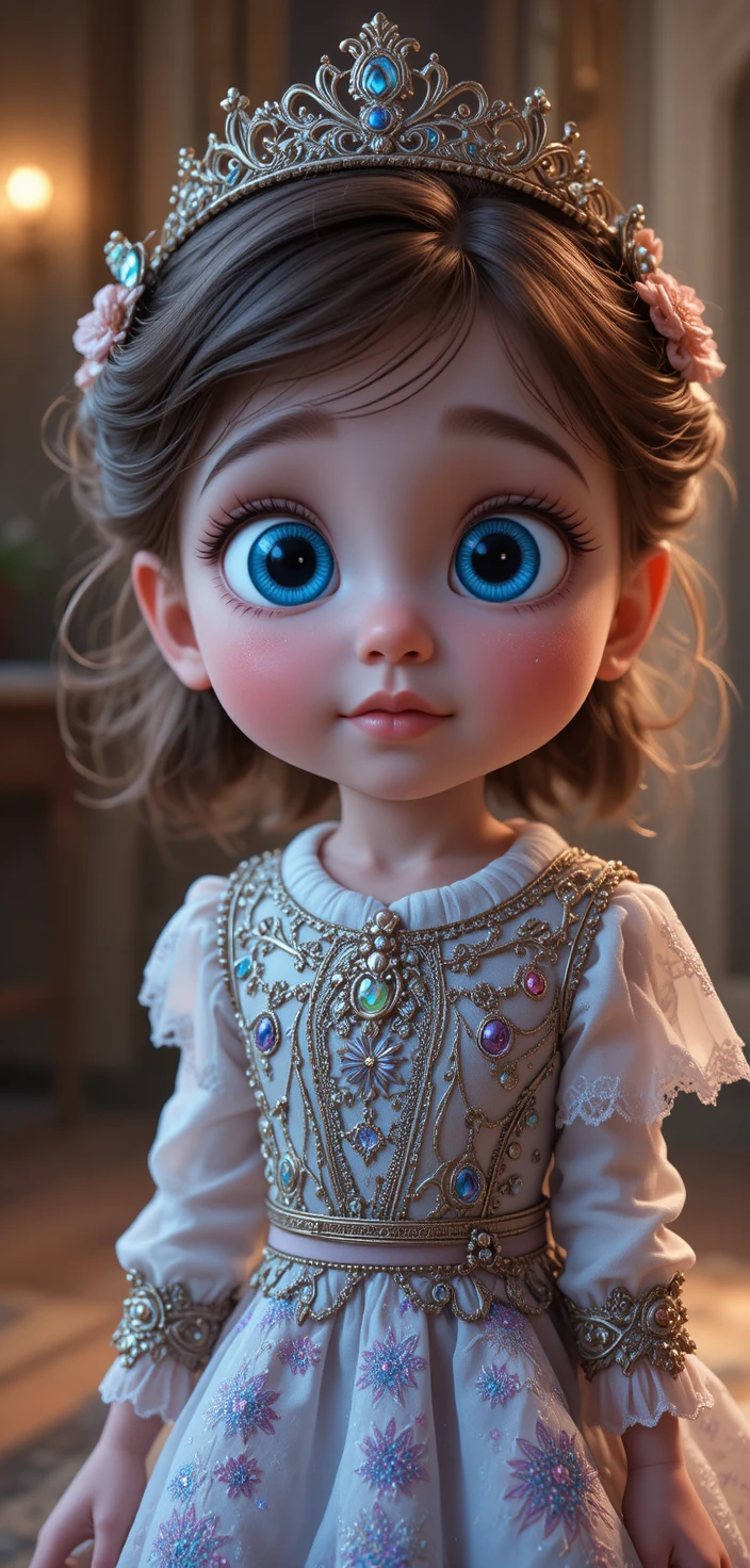 Pixar style close up portrait of red haired blue eyed baby