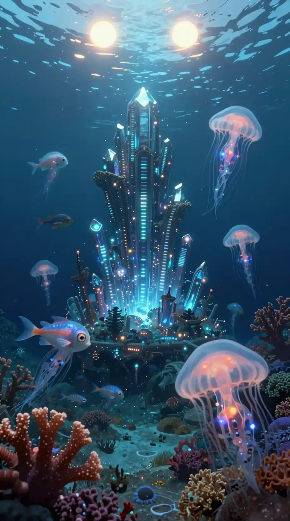 Underwater Alien Reef With Luminous Coral And Strange Creatures