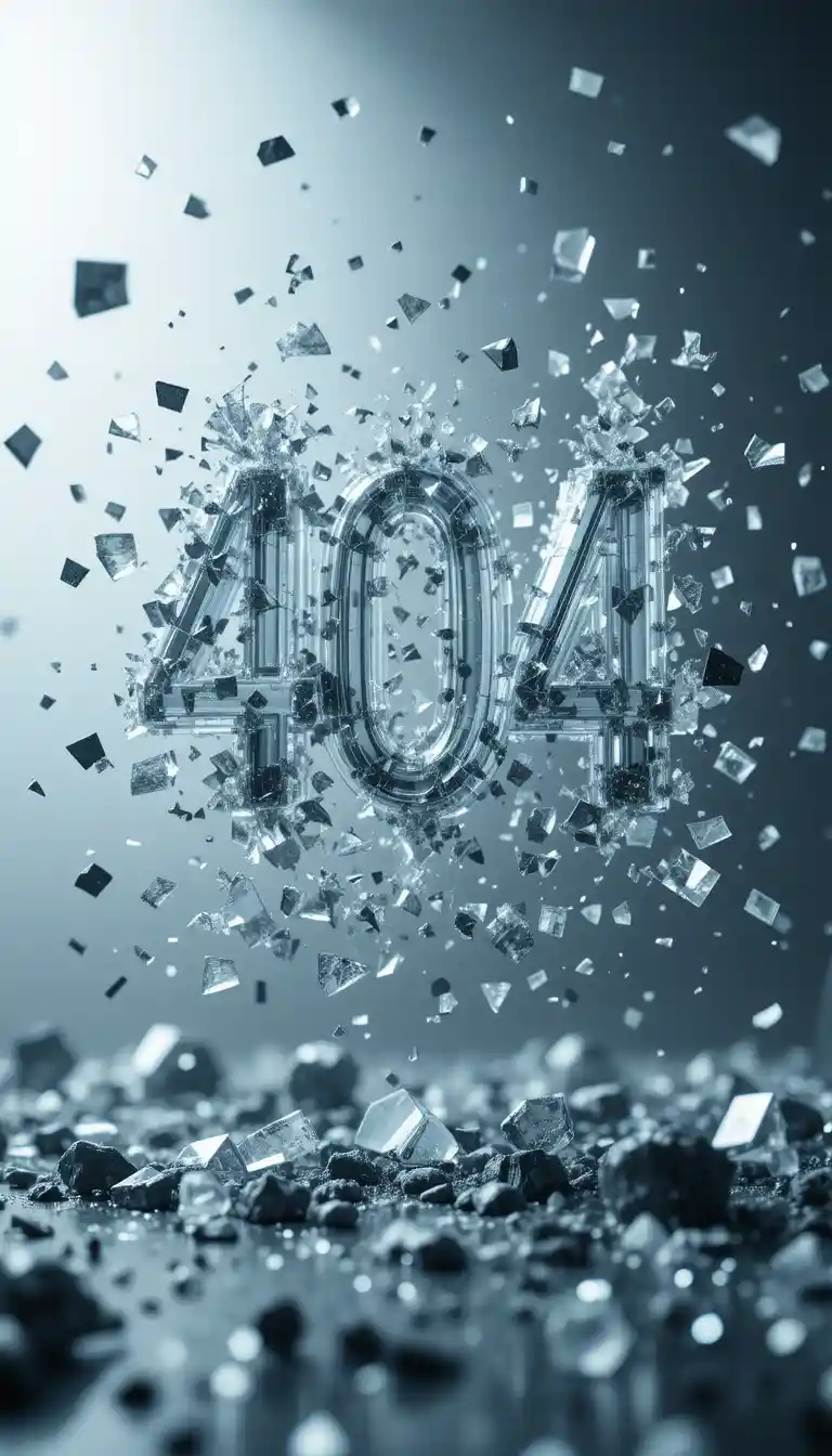 Tipografia 404 frantumata sospesa a mezz’aria con luce di contorno