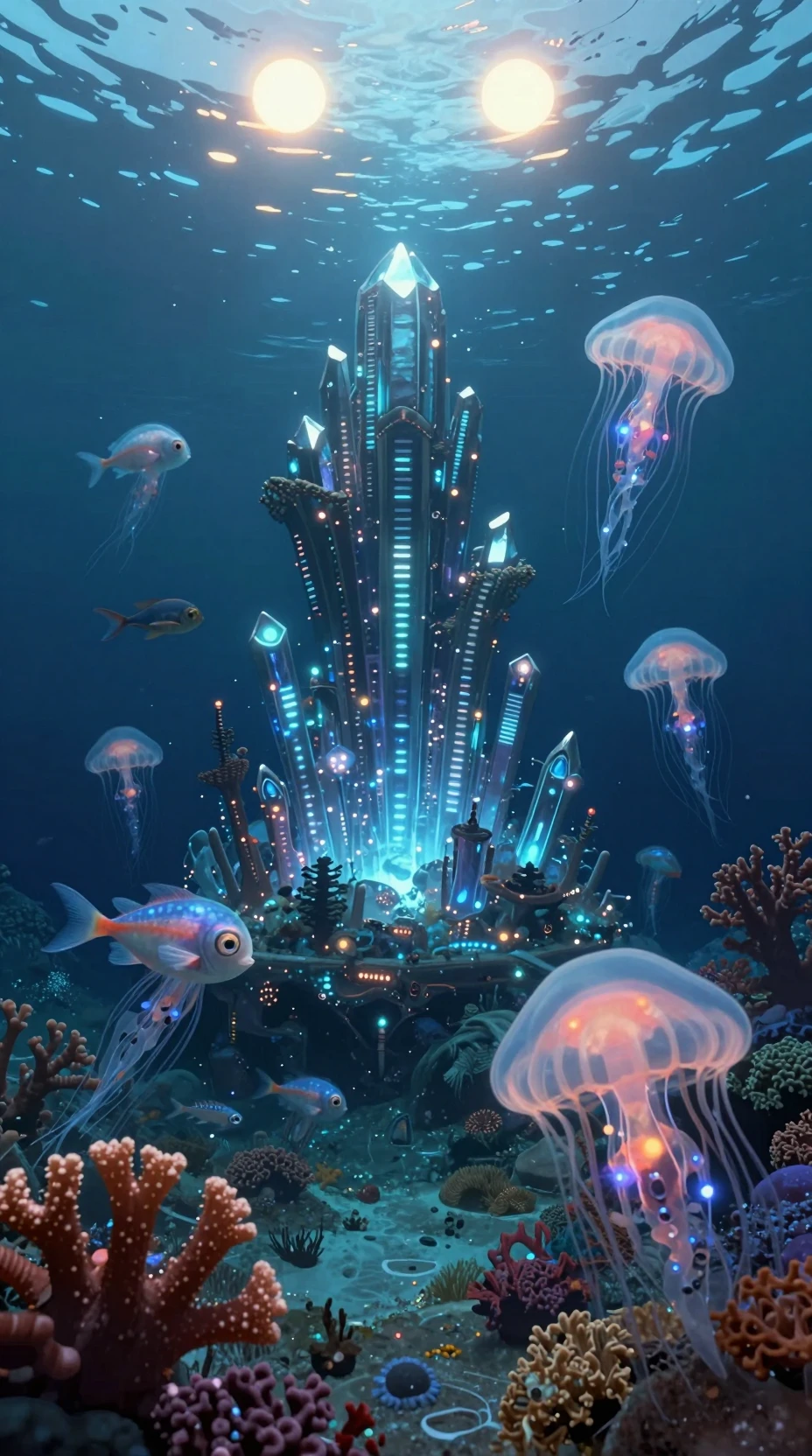 Underwater Alien Reef With Luminous Coral And Strange Creatures