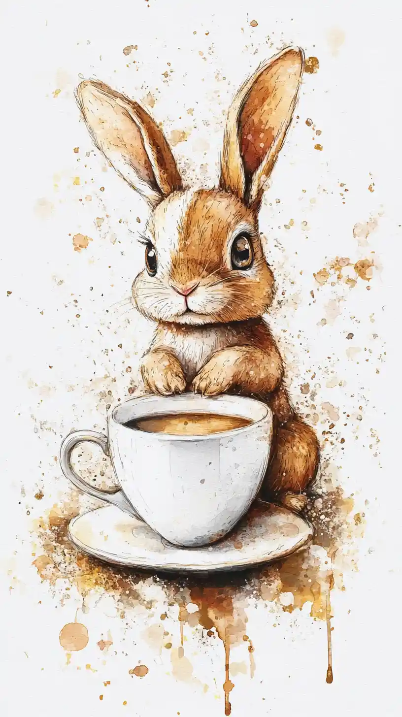 Coniglietto festivo di Capodanno con caffè in stile artistico scintillante