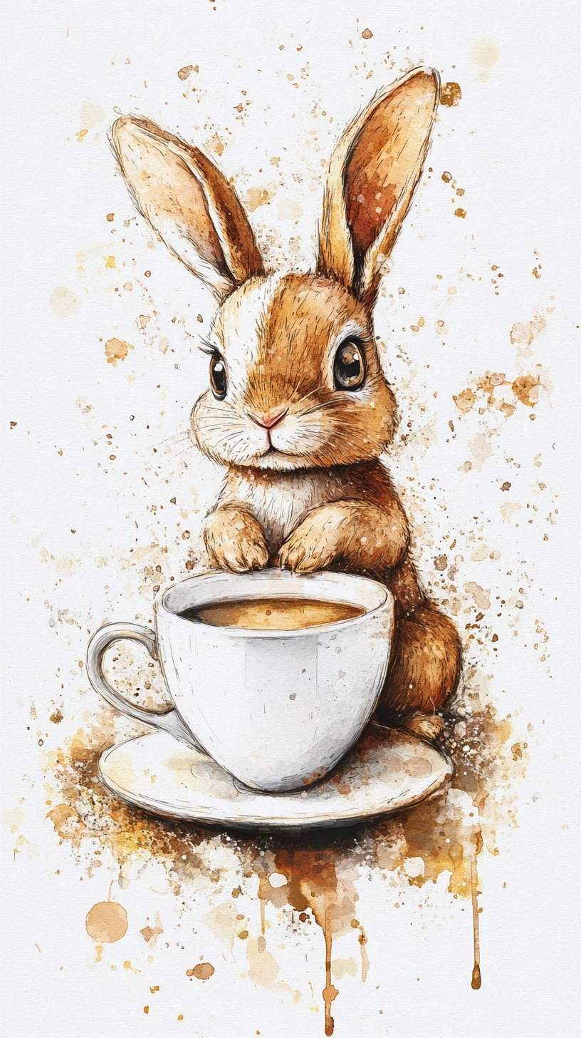 Coniglietto festivo di Capodanno con caffè in stile artistico scintillante