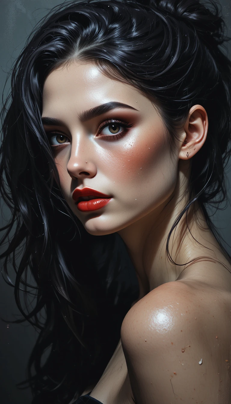 Sultry close up portrait of a young woman in shadow