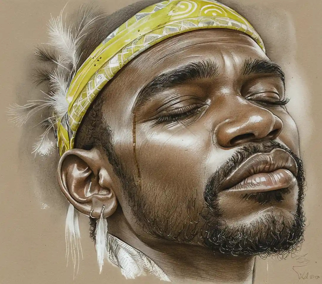 Serene close up portrait of a Black man in reflection